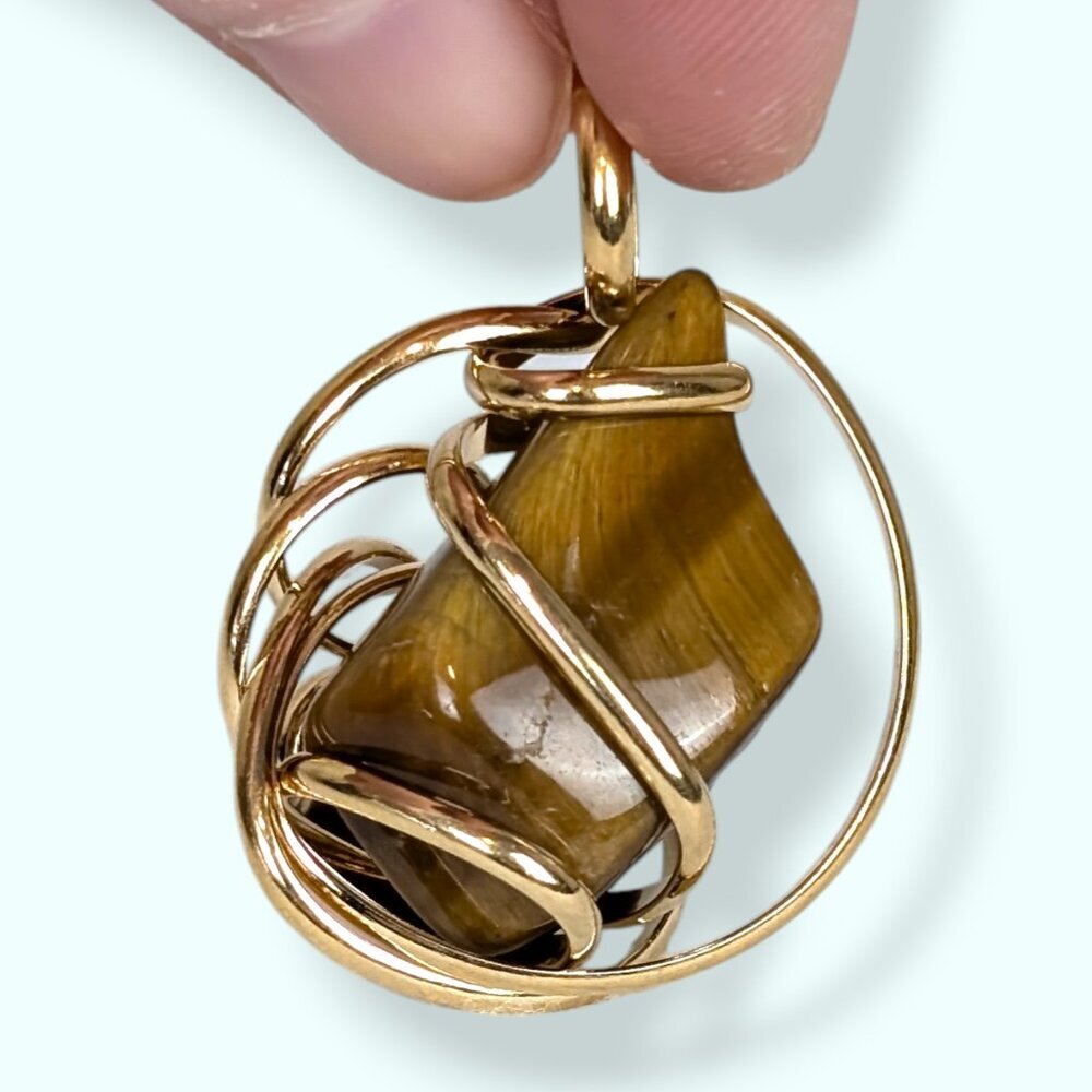 Bohemian Tiger's Eye Metal Wrapped Pendant